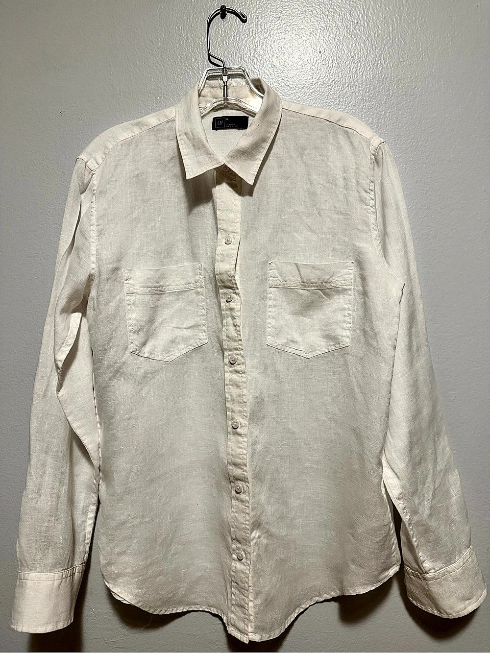 Gap 100% Linen Long Sleeve Boyfriend Shirt Linen Button Down Shirt in White Size